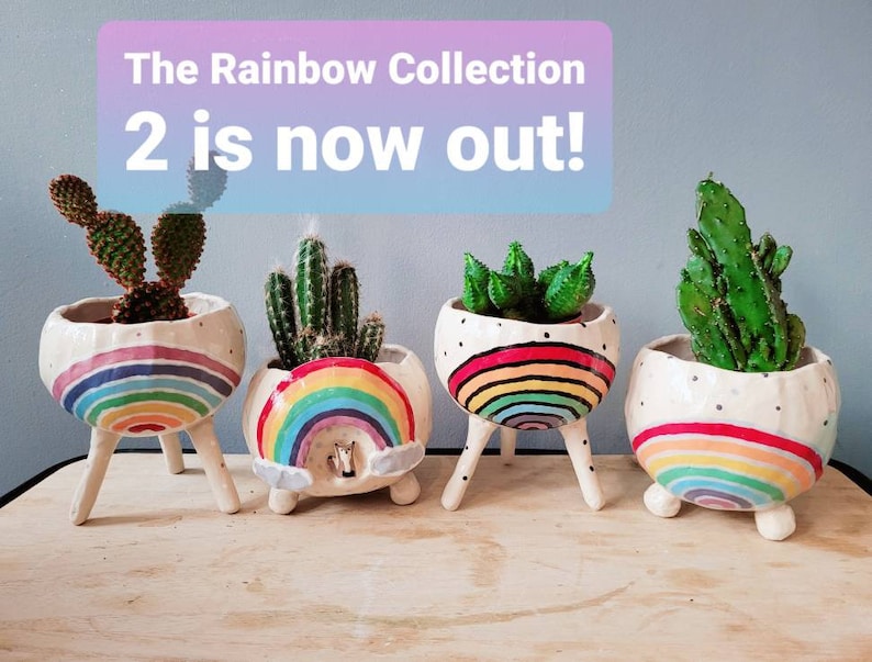 The Rainbow Pot Collection Ceramic, handmade succulent pot cactus pot, hanging planter, outdoor planter, pottery gift ideas. Garden décor. image 10