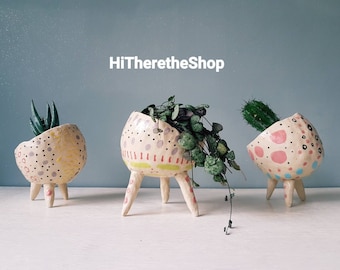 The Wonky Pot Collection - Handgemaakte keramische succulente pot, cactuspot, plantenpot, woondecoratie, tuindecor. Buiten plantenbak. Aardewerk geschenken.