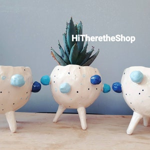 The Bobbly Pot Collection - Blue Bobbly Pot. Ceramic handmade plant pot, succulent pot, hanging planter, cactus pot, something blue. Gift.
