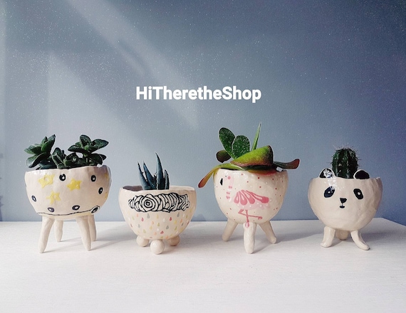 The Very Fun Collection - Ceramic, Handmade, Succulent Pot, Planter, Cactus  Pot, Plant Pot. Rainbow Drops. Cloud. Flamingo. Panda. Star. - Etsy