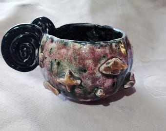 ¡Taza Mágica de Luna Oscura y Estrella! Taza de cerámica hecha a mano para café o té. Taza con diseño de luna, estrella y nube. Regalo de cerámica. Taza. Taza. Agua. Vajilla.