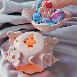 Pink Moon Blossom Burner And Wax Melt Set! Personalised Handmade wax burner oil burner. Flower magic, moon star. Pottery gift Ceramic burner