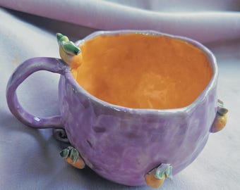 Lemon Dream Mug! Handmade ceramic coffee mug tea cup. Lemon purple lilac drinking cup. Pottery gift idea. Cup. Mug. Drinkwater. Tableware.