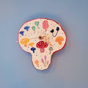 The Mushroom Magic Clock - the Uncannies Collection. Hand made ceramic clock. Home décor Colourful Mushroom. Unique. Wall décor. Wall clock.