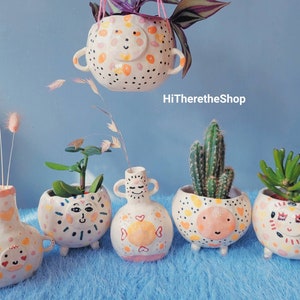 The Sun Babes Collection! Handmade ceramic hanging plant pot, succulent cactus pot,  home decor garden decor. Pottery gift. Sunshine. Sun.