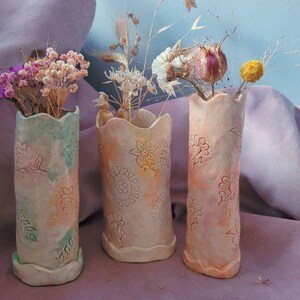The Floral Dreams handmade pinched ceramic vases. Flower vases, penholder, Pottery gift ideas. Gift for her. Floral vases Flowers Birthday image 3