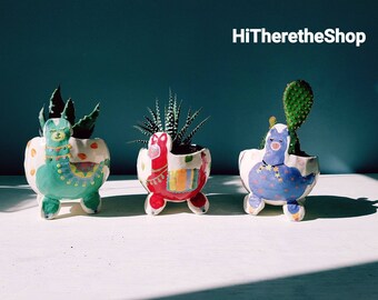The Llama Legion Collection - Handmade ceramic plant pot, succulent pot, cactus pot, indoor outdoor plant pot, gift ideas, home work decor.