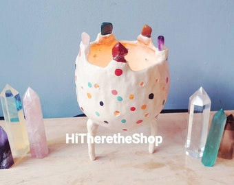 The "Five Gem Crown" Lamp - The Crown Collection!! - Table lamp. Handmade ceramic lamp. Genuine gemstones. Amazing statement home decor.