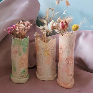 The Floral Dreams handmade pinched ceramic vases. Flower vases, penholder, Pottery gift ideas. Gift for her. Floral vases Flowers Birthday image 4