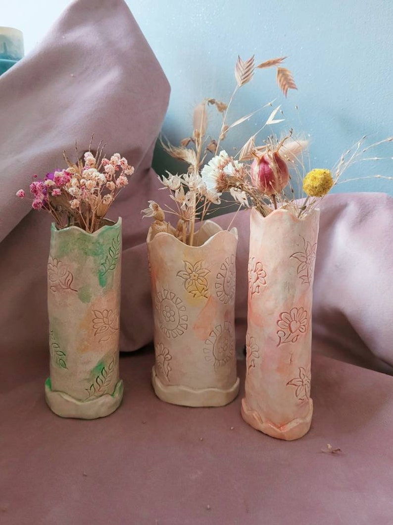 The Floral Dreams handmade pinched ceramic vases. Flower vases, penholder, Pottery gift ideas. Gift for her. Floral vases Flowers Birthday image 4