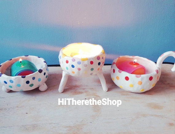 The Gems Collection - Handmade tealight holders, candle holders. Rainbow colours. Bowls. Home décor.