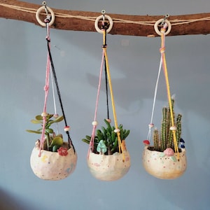 The Woodland Magic Collection! Handmade Ceramic hanging planters, succulent pot cactus pot, hanging plant pot indoor garden outdoor planter.