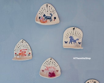 Meteor Magic Creatures Shrines! Handmade Ceramic wall shelf, candle holder wall hanging. Cat Fish Snake Unicorn star moon mushroom butterfly