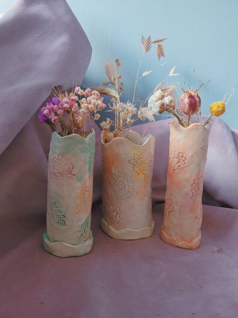 The Floral Dreams handmade pinched ceramic vases. Flower vases, penholder, Pottery gift ideas. Gift for her. Floral vases Flowers Birthday image 5