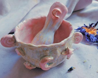 Ritual of Moon and Star! Handmade wax burner oil burner. Mushroom, moon star Home décor. Pottery gift. Ceramic mortar and pestle