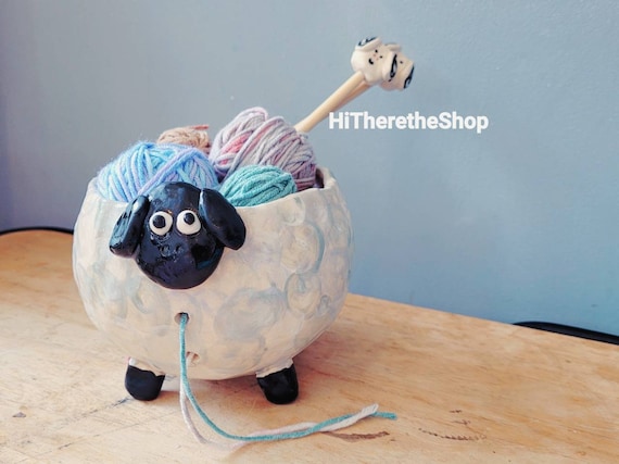 The Silly Sheep Yarn Bowl Handmade Ceramic Yarn Bowl. Hand Pinched. Special  Bamboo Matching Knitting Needles. Pottery Gift Ideas. Sheep. 