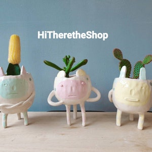 The Grumpopuff Collection - Handmade ceramic succulent cactus pot, outdoor planter, garden decor home decor, grumpy, fun pottery gift ideas.