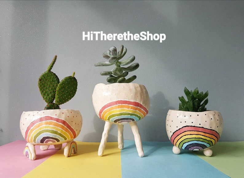 The Rainbow Pot Collection Ceramic, handmade succulent pot cactus pot, hanging planter, outdoor planter, pottery gift ideas. Garden décor. image 2