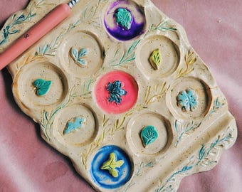 Design your own - Magical Colour palette pen rest! Add your own charms! Artist gift idea. Handmade ceramic pen rest. Custom Pottery gifts.
