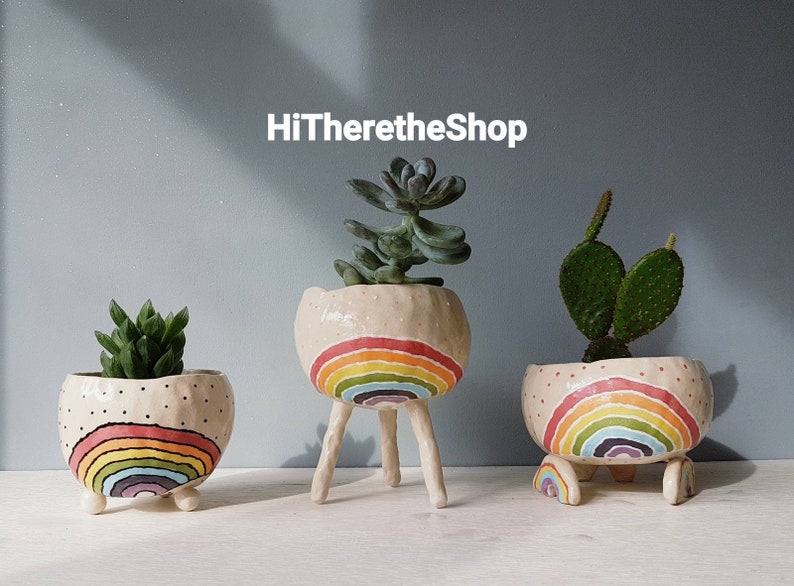 The Rainbow Pot Collection Ceramic, handmade succulent pot cactus pot, hanging planter, outdoor planter, pottery gift ideas. Garden décor. image 7