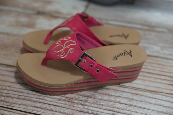 hot pink wedge flip flops