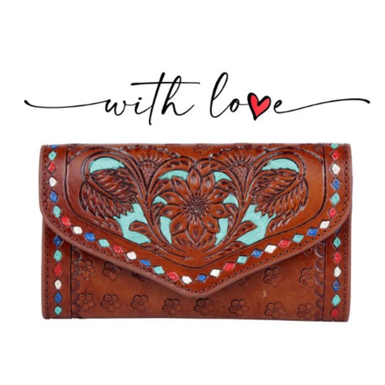 Myra Wallet Leather RFID Handpainted Floral Purse Vintage Etsy