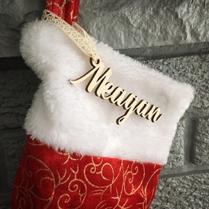 Wooden Christmas Name Tag - Stocking Names -laser cut - Personalized Wooden Gift Tag - Name Cards - Wooden Name Decor
