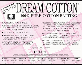 Throw-sized Quilters Dream Cotton Select mid-loft Batting (Natural) 60"x60"