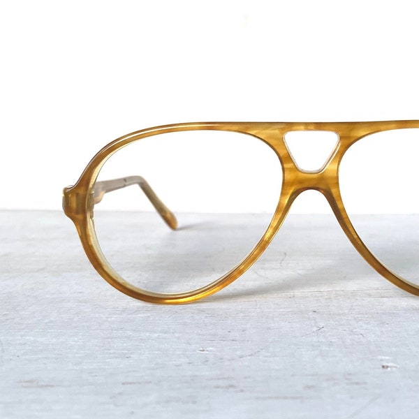 54-15-145 Victory Optische Gelbe Schildkröte Pilotenbrille Dicke Brillen 70er Jahre Erdbeerblond Vintage Nylon Unisex Brillen