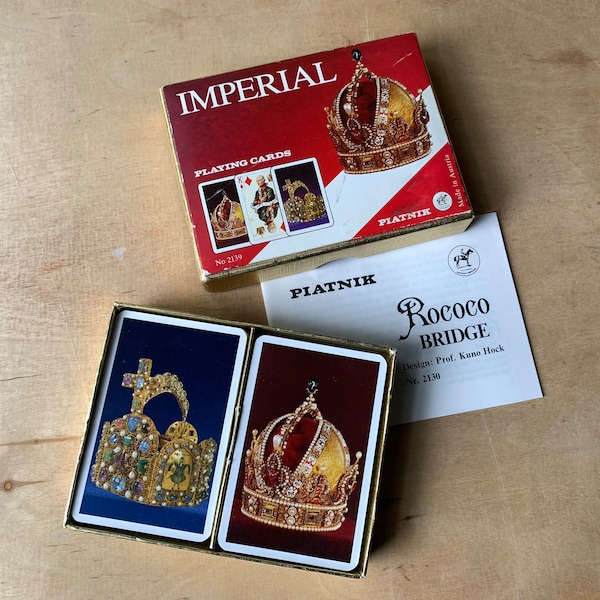 Vintage Piatnik Imperial Double Deck King Queen Jeweled Crown Playing Cards in Box Vintage 1980’s Austria