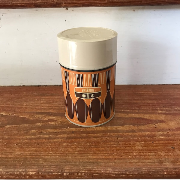 1970s Thermos -Classic Orange Brown Colors - King-Seeley 10oz Hot/Cold Thermos