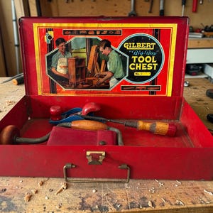 A.C. Gilbert Big Boy Tool Chest - Red Metal Tool Box With Original Tools
