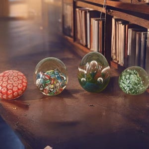 Lot of (4) Vintage Glass Paperweights - Handblown Paperweights - Millefiori Paperweight Plus Others