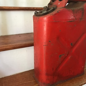 Vintage US Military Jeep Gas Can  1970s USMC Jerrycan  Industrial red metal can