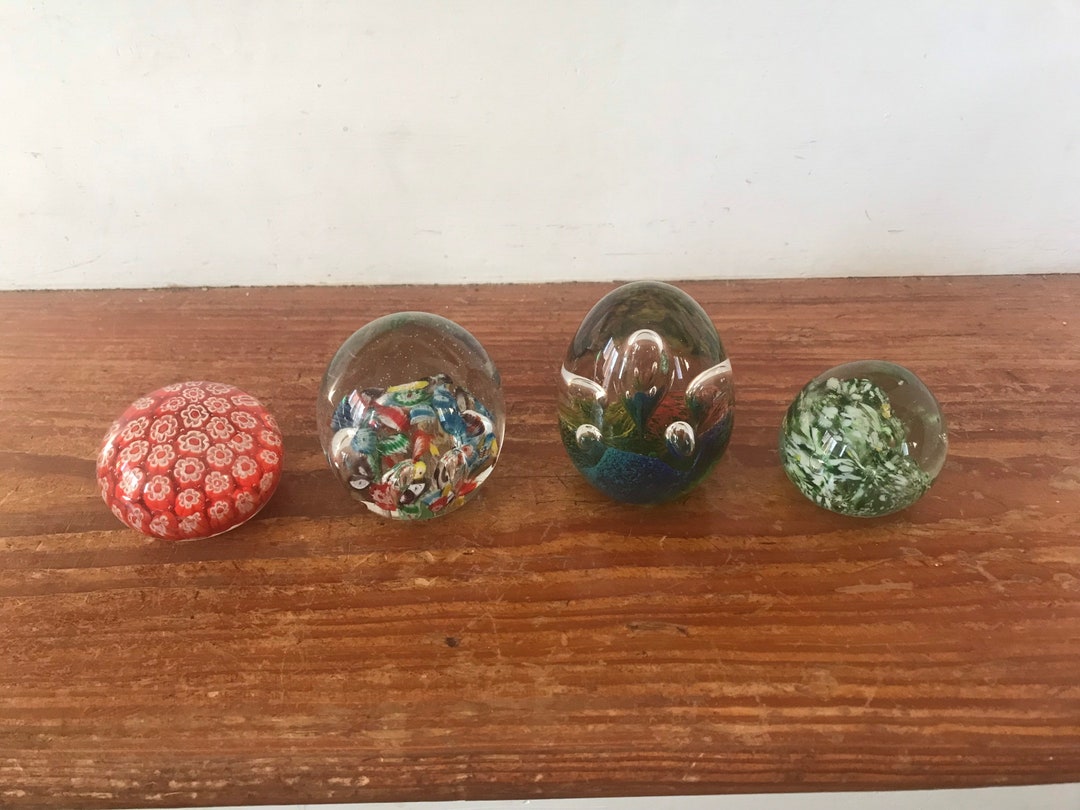 Lot of 4 Vintage Glass Paperweights Handblown Paperweights Millefiori