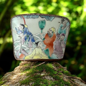 Chinese Shard Box - Porcelain and Silver Plate Trinket Box