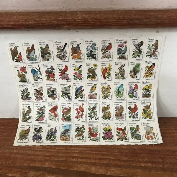 1982 State Birds and Flowers Full Sheet Of 20c Postage Stamps -Sc 1953-2002