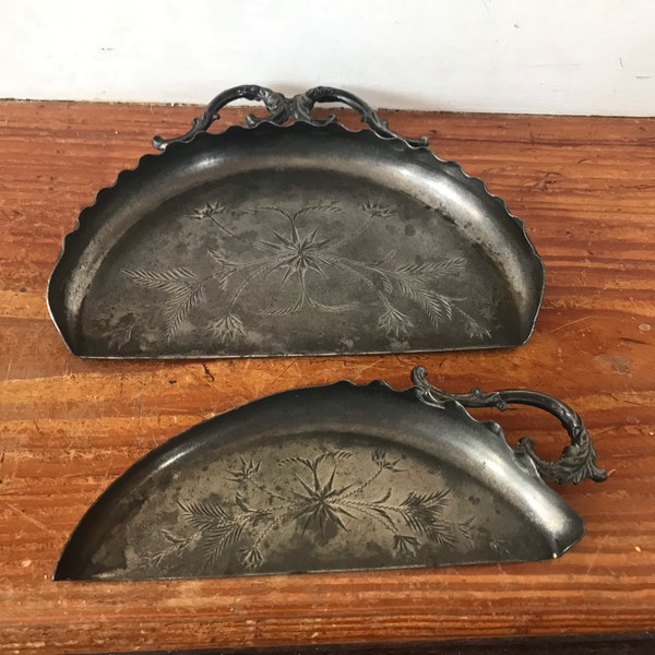 Two Antique Crumb Trays - Silverplate Crumb Catchers