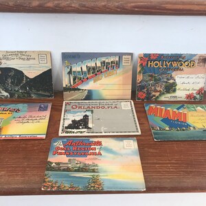 Set (7) Vintage Mid-Century U.S. Postkarten-Alben - Bunte Ephemera - Scrapbooking-Material