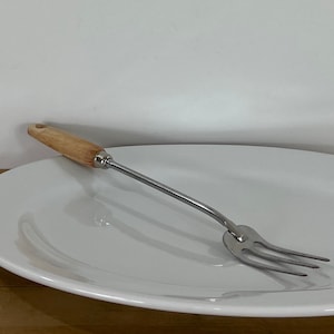 A&J Meat Fork, Three Prong Serving / Turning / Meat Fork, Steel with Wood Handle