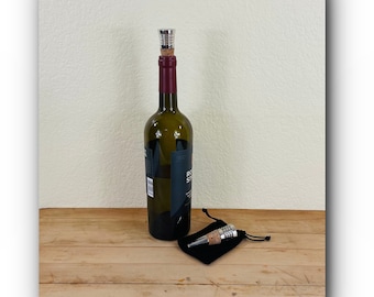 Wine Bottle Stoppers, Silver Plate and Cork Bottle Corks in Black Velvet Bag, Set of 2 in Bag, All Included