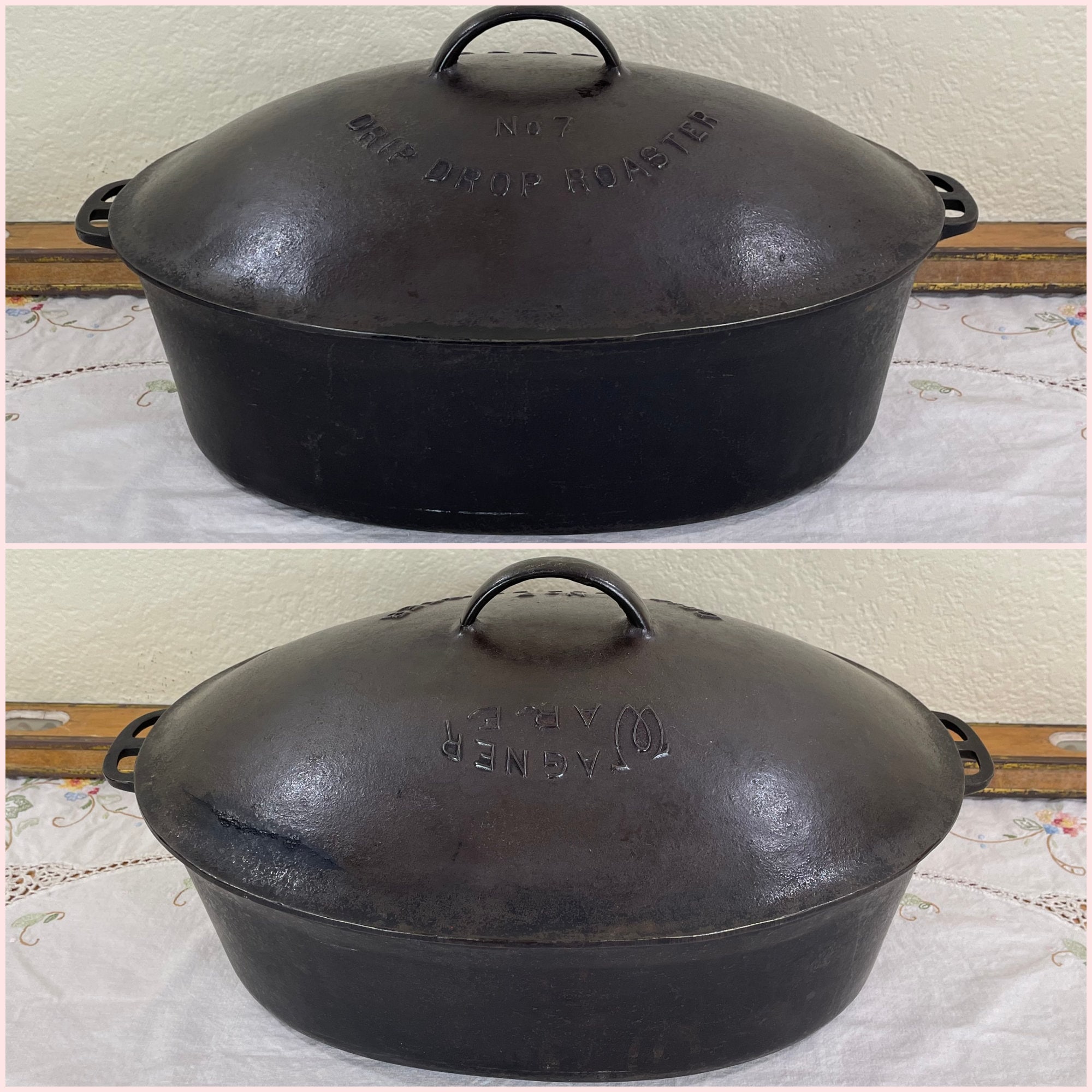 Wagnerware Sidney O No 7 Oval Drip Drop Roaster, 1287 With Matching