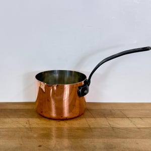 Small Lined Copper Pot with Iron Handle by Baumalu France, Copper Sauce Pot