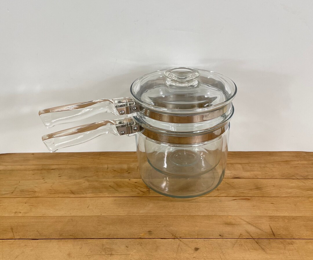 Double Boiler by Pyrex Flameware Clear Glass Double Boiler Etsy