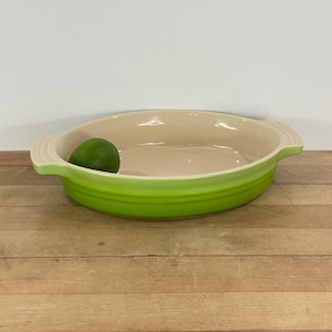 Le Creuset Bright Green Ombre and Beige Stoneware 9 1/4&quot; Oval Open Baker