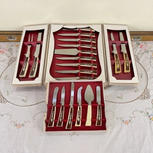 Regent Sheffield 19 Piece Knife and Hostess Set in Original Box, Carving, Steak Knives and Hostess Set, Steel Blades with Plastic Handles