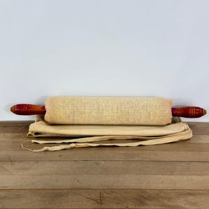 Wood Rolling Pin with Red Handles, Rolling Pin Cover and Pastry Cloth, All Included