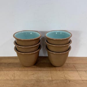 Choice - Set of 6 or Set of 4 Taylor, Smith, Taylor USA Pottery Ceramic 6 oz Chateau Buffet Ramekins, Brown Outside and Turquoise Inside
