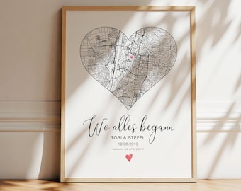Where it all began Poster Heart Wedding | Wedding Gift Personalized Gift for Him Her | Anniversary Wedding Day Valentine's Day