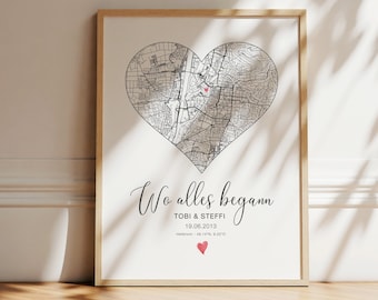 Wo alles begann Poster Weihnachtsgeschenk Herz Hochzeit | Hochzeitsgeschenk Personalisiertes Geschenk für Ihn Sie  | Jahrestag Hochzeitstag